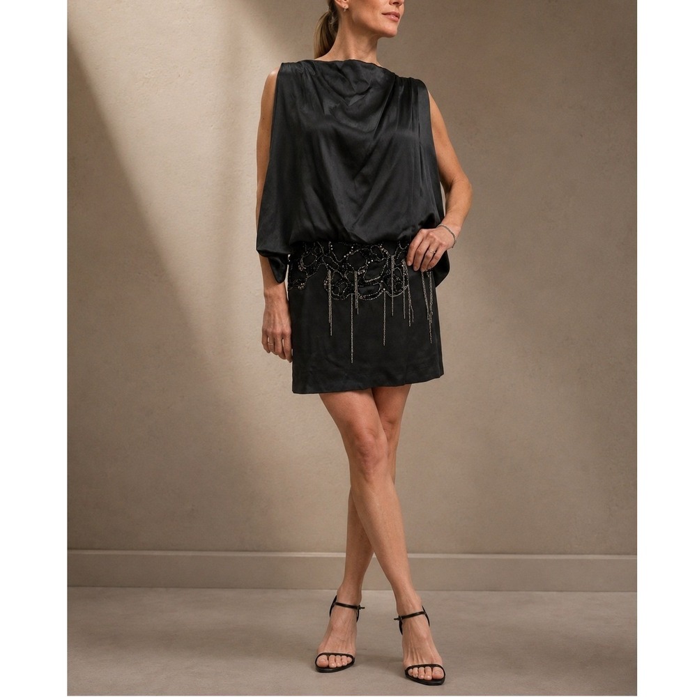 ANTIK BATIK Silk Beaded Embellished Open Back Sleeveless Mini Dress